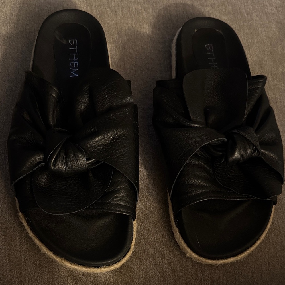 Ethem espadrille Black leather Women's Slide Sandals